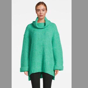 Pinko Chunky Knit Tunic Sweater Wool Mohair Women's M Green Oversized Turtleneck
